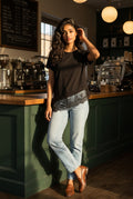 T-shirt coton finition dentelle
