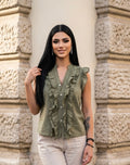 Blouse à volant kaki