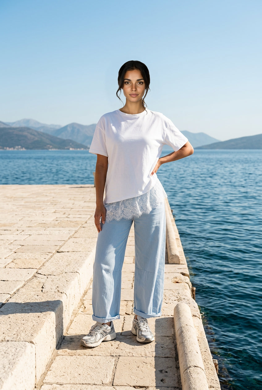 T-shirt coton finition dentelle