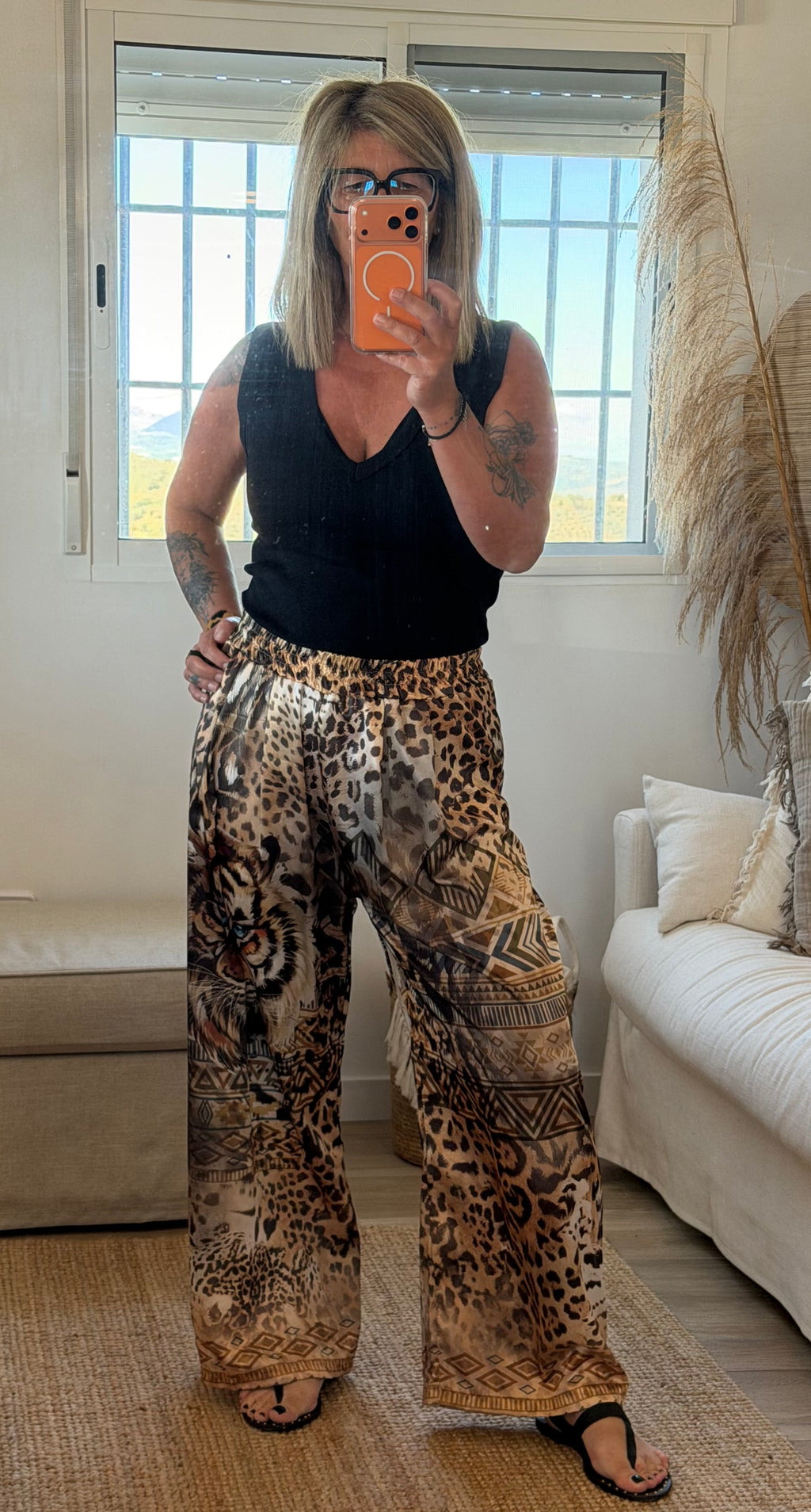 Pantalon satiné imprimé sauvage