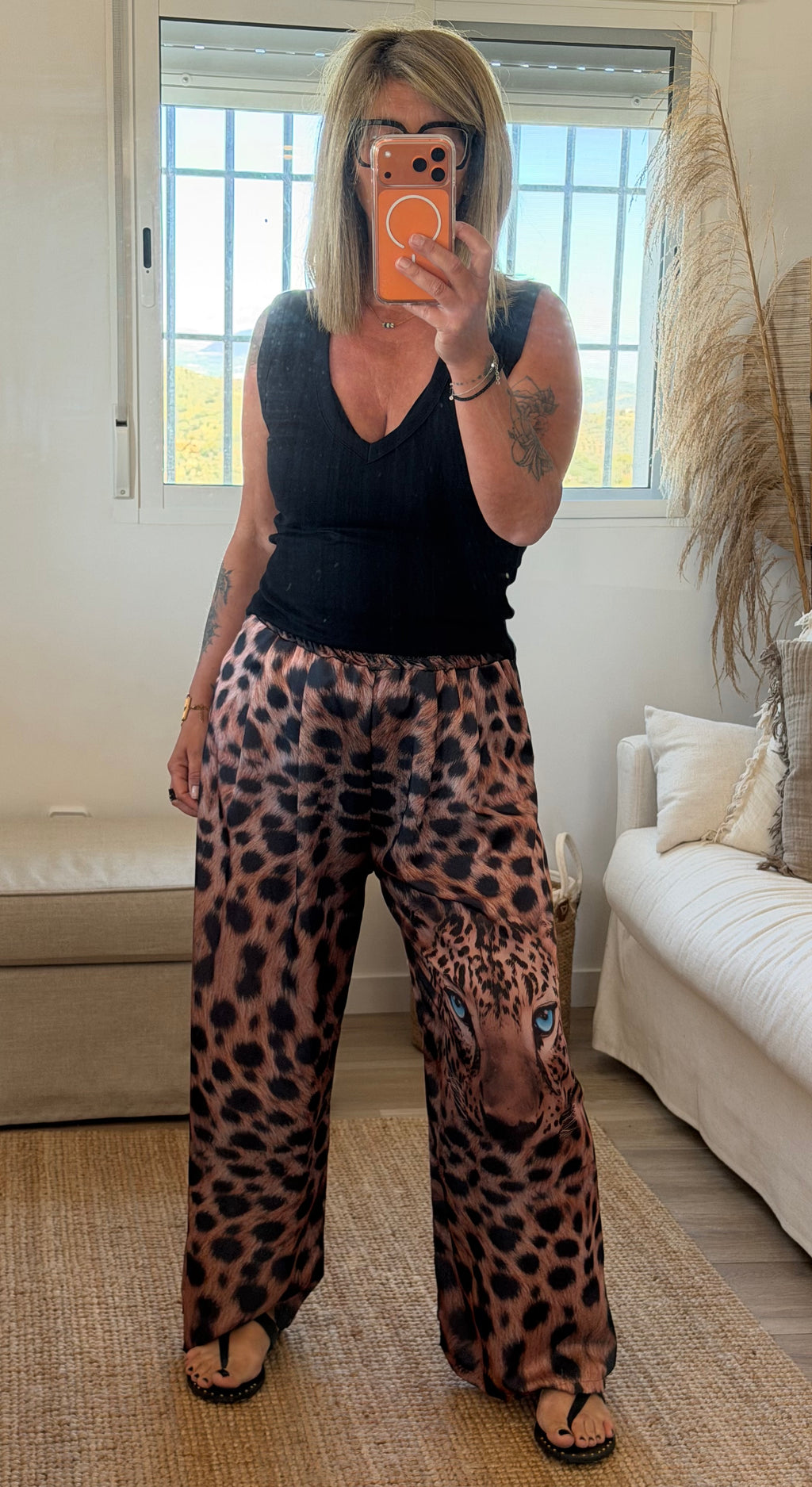 Pantalon satiné imprimé sauvage